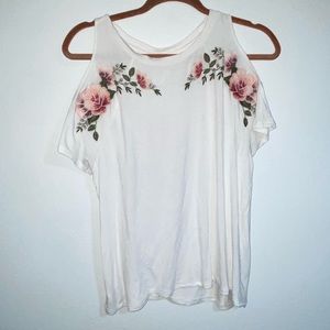 American Eagle- white floral cold shoulder top L